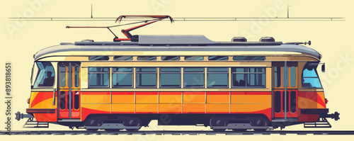 Old-style streetcar on tracks Vector flat minimalistic isolated illustration