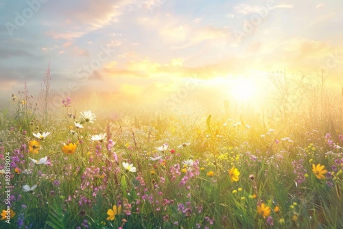 Sunrise Over a Field of Wildflowers