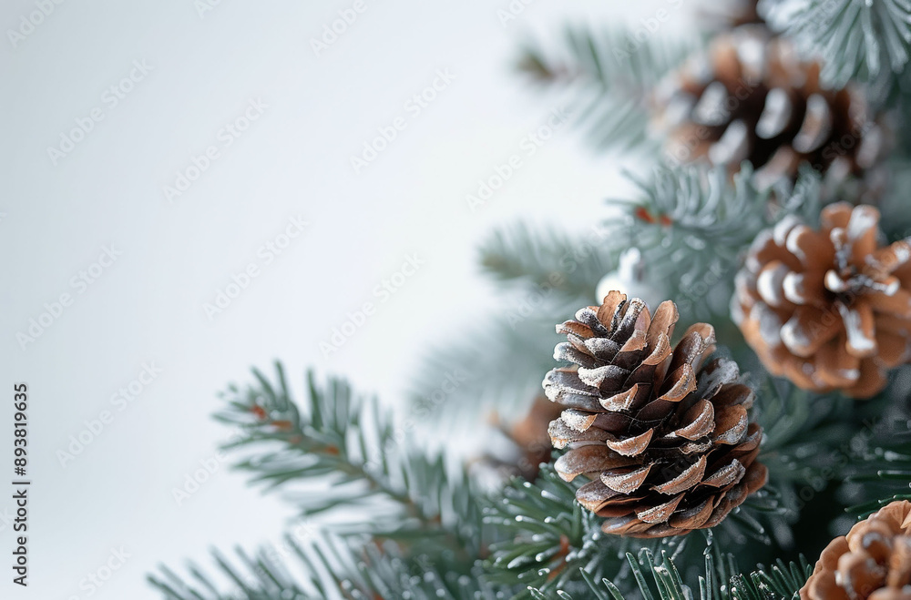 Frosted Pine Cones On Evergreen Branch Frosted Pine Cones On Evergreen Branch