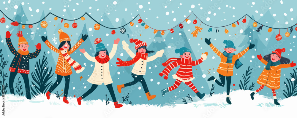 custom made wallpaper toronto digitalYuletide festivities filling the air with laughter, love, and joyous cheer. Vector flat minimalistic isolated illustration.