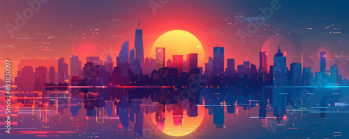 Abstract city skyline with futuristic buildings Vector flat minimalistic isolated illustration