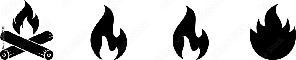 Fire flat icons set, flames, flame silhouette of various shapes, bonfire vector illustration Fire flat icons set, flames, flame silhouette of various shapes, bonfire vector illustration