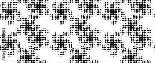 Seamless pattern of speckled pinwheels. Monochrome on transparent background. Vector.