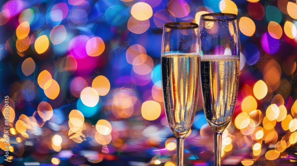 Two Champagne Flutes Against a Festive Background Two Champagne Flutes Against a Festive Background