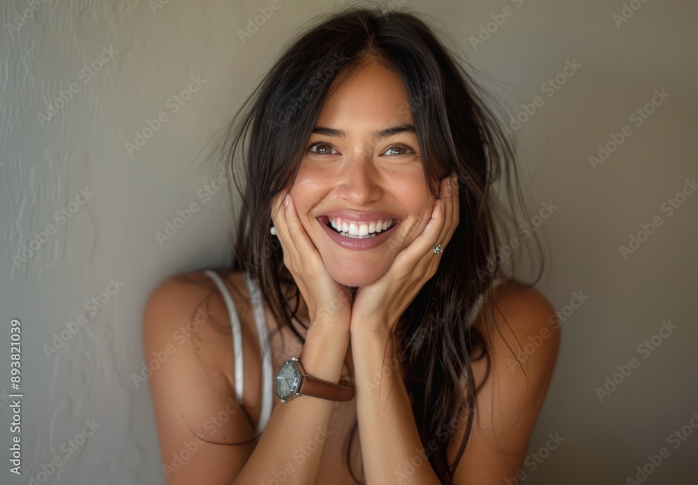 Woman Smiling With Hands on Face Woman Smiling With Hands on Face