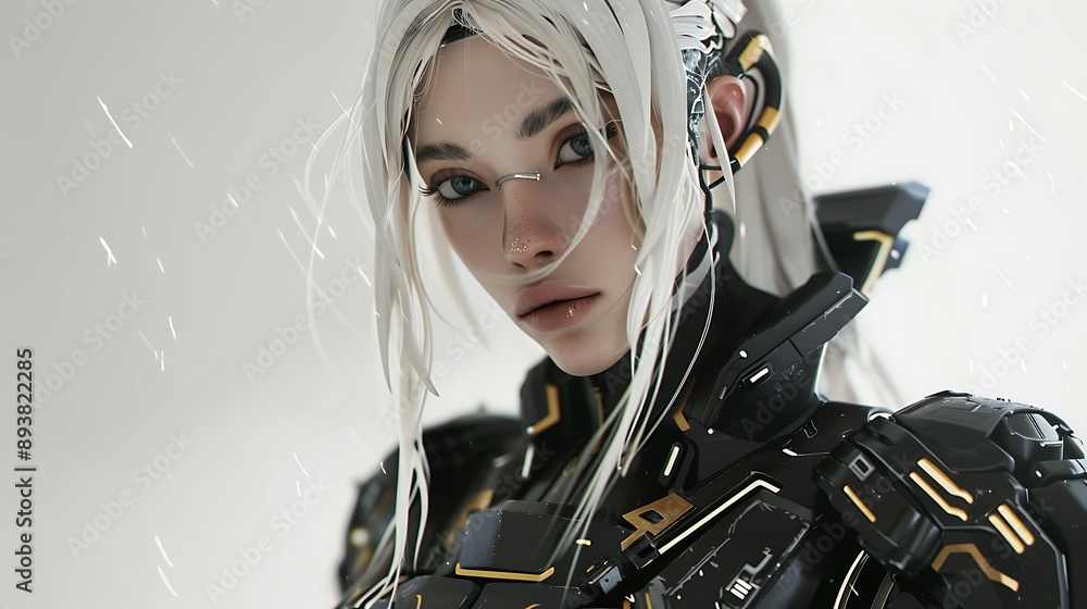Cyberpunk Woman in Black and Gold Armor Cyberpunk Woman in Black and Gold Armor