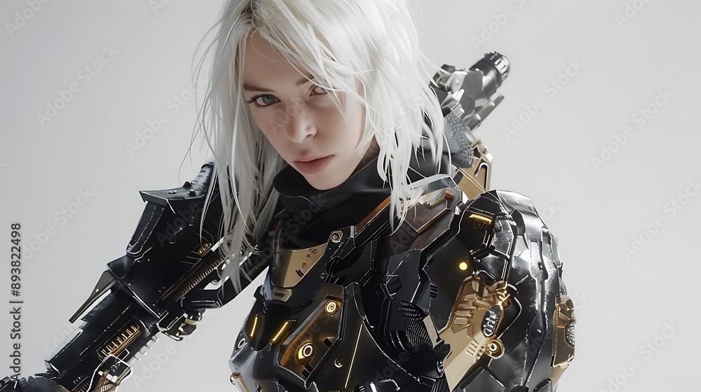 Cyberpunk Warrior with White Hair Cyberpunk Warrior with White Hair