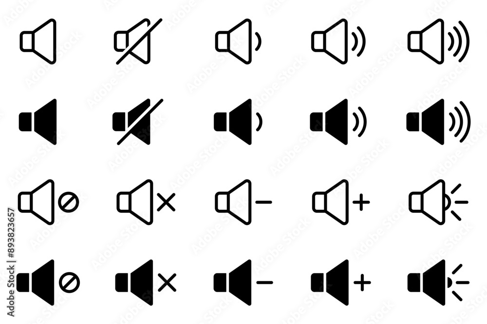 Set of sound sing. Speaker icon set. Set of sound sing. Speaker icon set.
