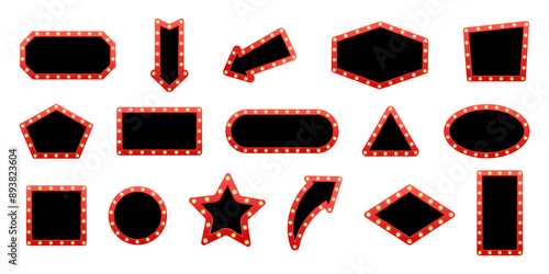 Retro lightbox template set. Retro signboard icon set.