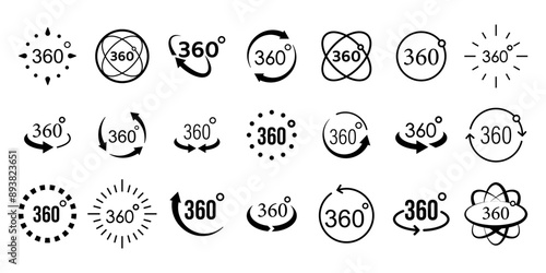 360 degrees vector icon set. Rotate symbol set.