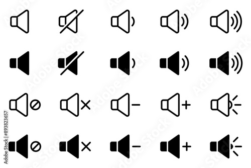 Set of sound sing. Speaker icon set.
