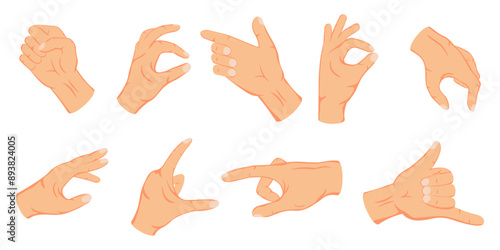 Hands gesture set. Hands showing set. Cartoon style.