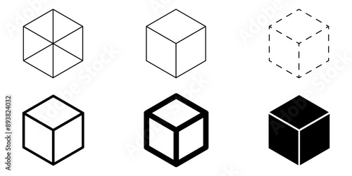 Cube icon set. Abstract geometric shape.
