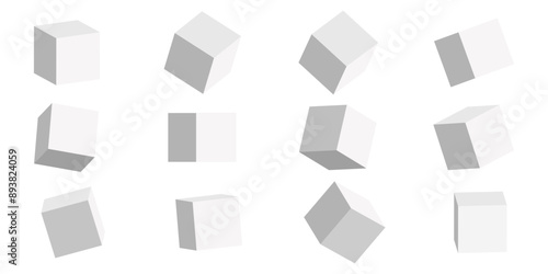 Cube icon set. 3d cube model with a shadow.