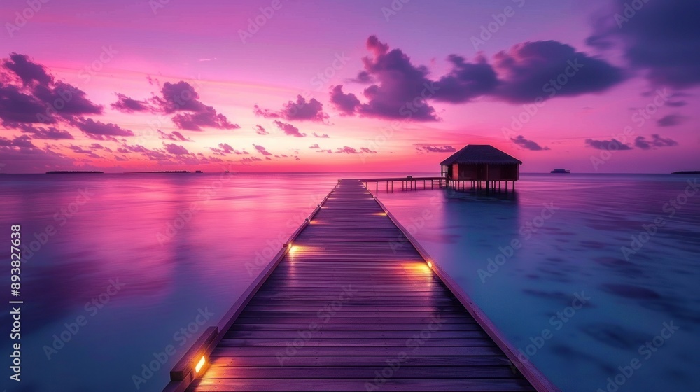 Obraz premium Sunset Over Water Villa