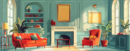 Vintage furniture in an old mansion. Vector flat minimalistic isolated illustration.