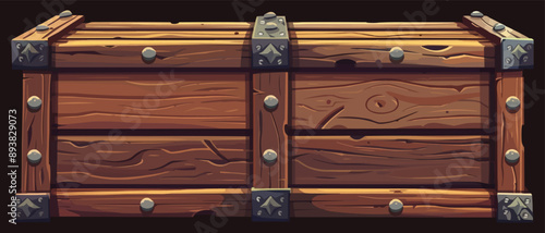 Classic wooden crate with metal fasteners Vector flat minimalistic isolated illustration