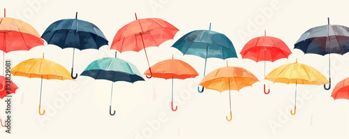 Colorful umbrellas suspended in the air. Vector flat minimalistic isolated illustration.