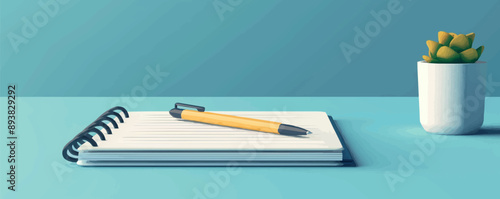 A notepad and pen on the table. Vector flat minimalistic isolated illustration.
