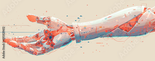 Cybernetic prosthetic arm with intricate circuitry. Vector flat minimalistic isolated illustration.