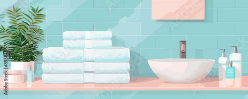A stack of fluffy towels in a bathroom. Vector flat minimalistic isolated illustration.