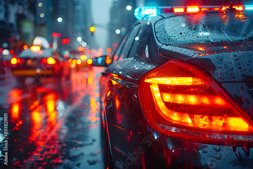 Wallpaper Mural Police Car with Flashing Lights in City at Night with Blurred Traffic Torontodigital.ca