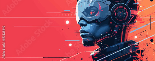 Cybernetic cyborg with futuristic enhancements Vector flat minimalistic isolated illustration