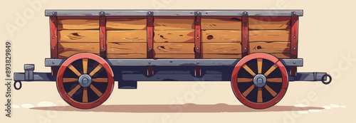 Classic wooden wagon with wheels Vector flat minimalistic isolated illustration