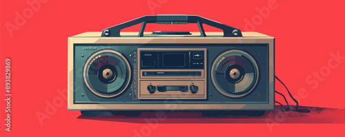 Retro boombox playing music with cassette tapes. Vector flat minimalistic isolated illustration.