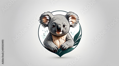 Gentle koala logo design on white background. Generative AI  photo