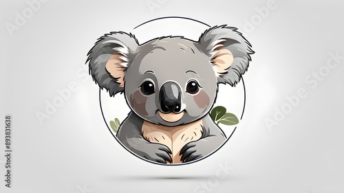 Gentle koala logo design on white background. Generative AI  photo