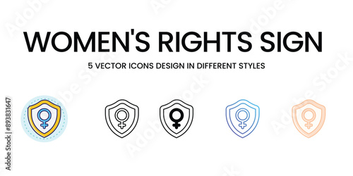 Women's Rights Sign Icons set in different style vector icon stock illustration