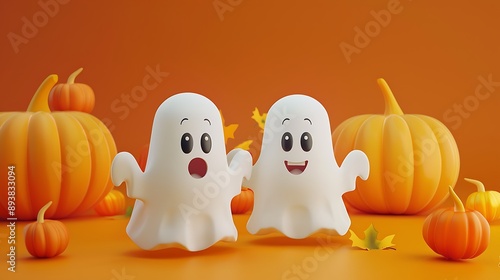 Playful Ghosts Among Pumpkins for Halloween photo