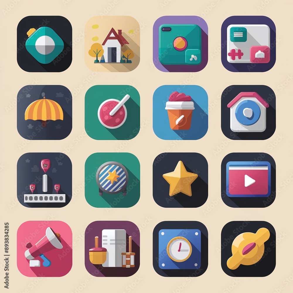 Set of flat icons with long shadow for web and mobile applications. Set of flat icons with long shadow for web and mobile applications.