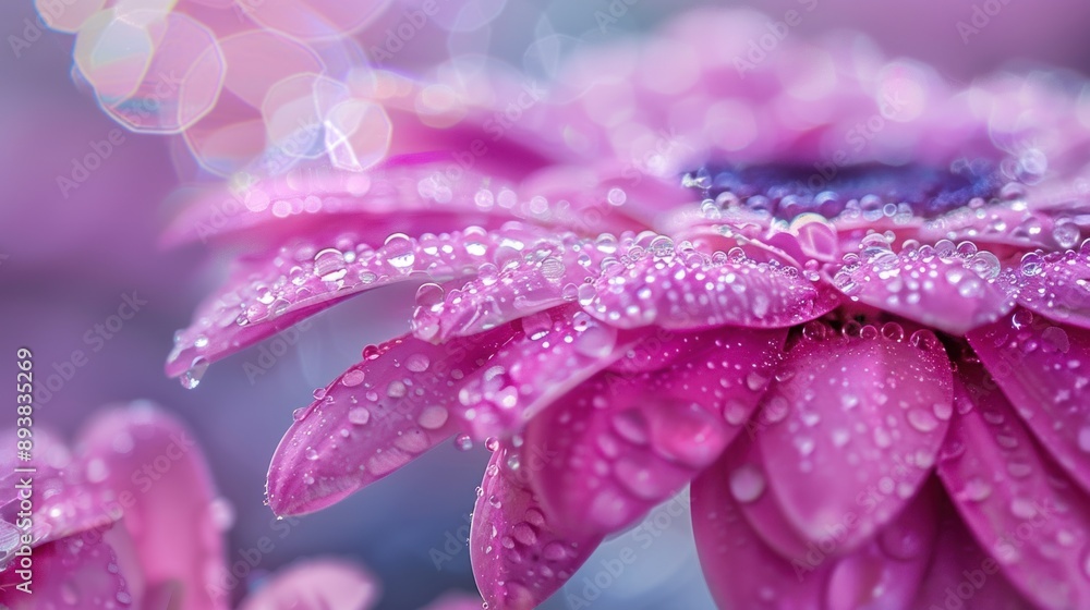 Fototapeta premium Pink Flower with Dew Drops