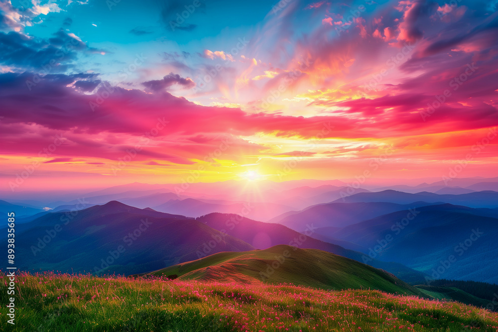 Mountains at sunset. Picture of colorful cloudy sky. Idyllic natural wallpaper. Mountain Day - August 11th Mountains at sunset. Picture of colorful cloudy sky. Idyllic natural wallpaper. Mountain Day - August 11th