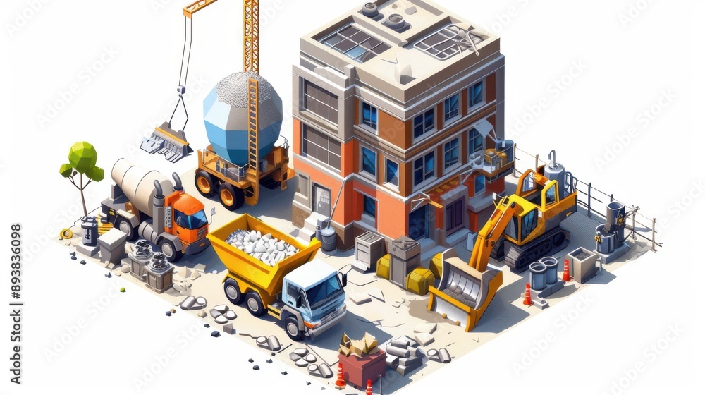 Obraz premium construction concrete mixer factory isometric style icon design remodeling working repairing theme generated-ai