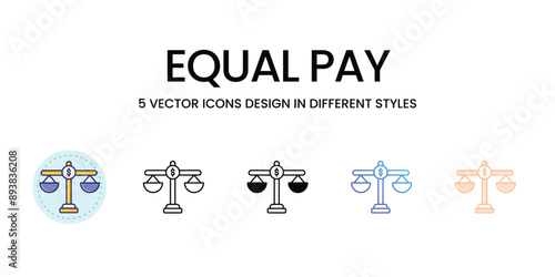 Equal Pay Icons set in different style vector icon stock illustration