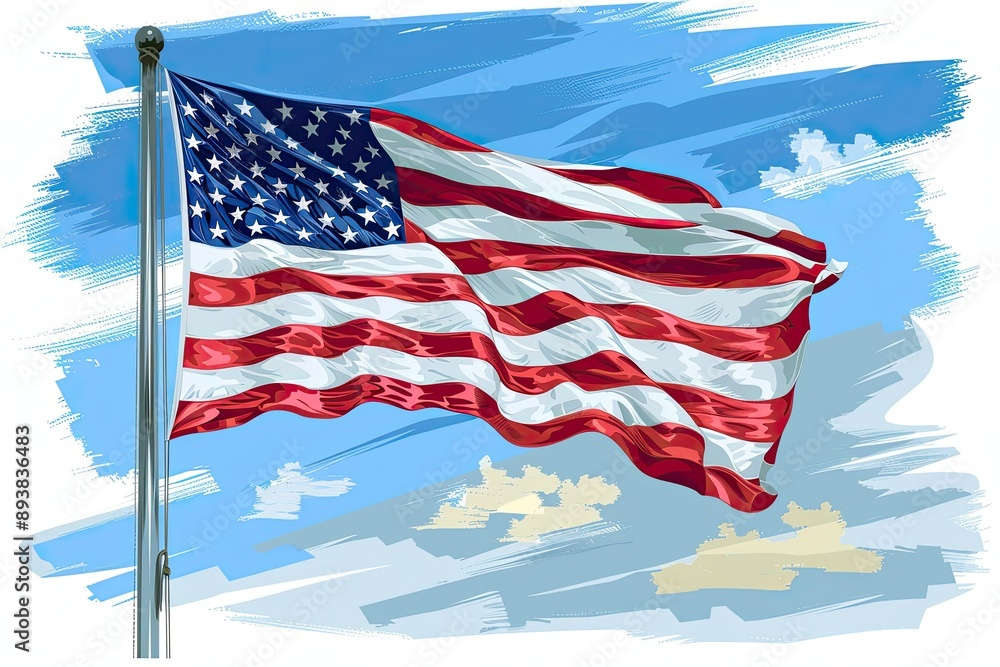 Obraz premium american flags on the front porch of an American home