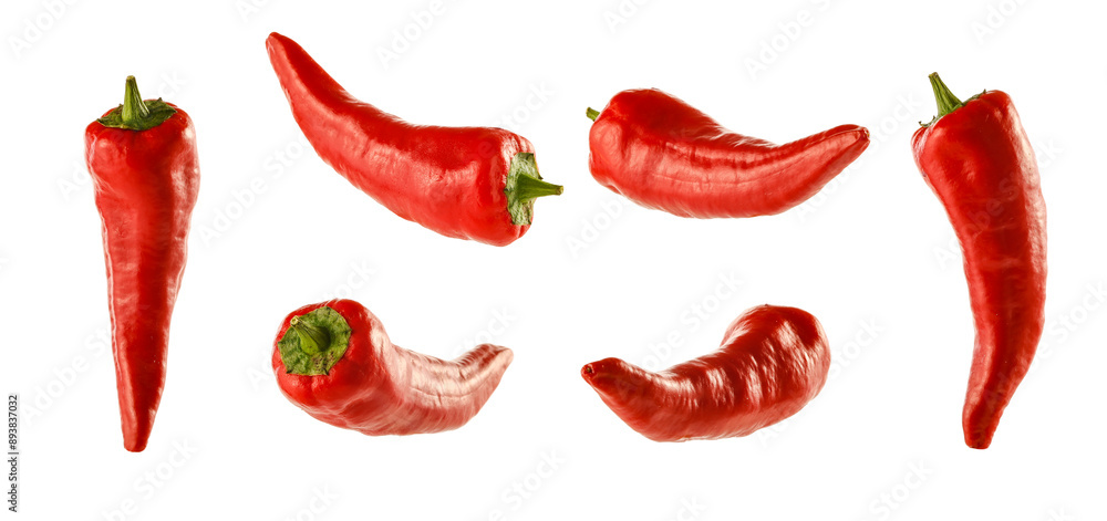 Red chilli peppers isolated on white background. Vegetable food product for montage. Red chilli peppers isolated on white background. Vegetable food product for montage.