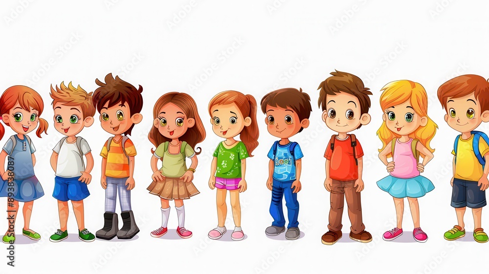 Group of children, friends cartoon, illustration on a white background Group of children, friends cartoon, illustration on a white background