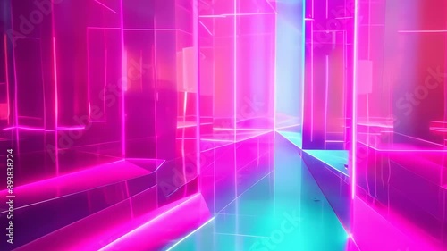 Wallpaper Mural A modern art gallery features a mesmerizing neon light installation with vivid pink, blue, and purple hues. The abstract geometric design creates a futuristic atmosphere, illuminated vividly in the Torontodigital.ca