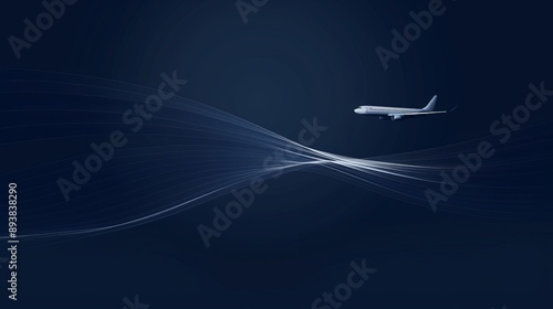 An elegant, dark blue background with a clean, white flight path and a small airplane icon