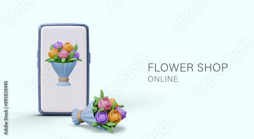 Flower shop online. Advertising of florist business phone application