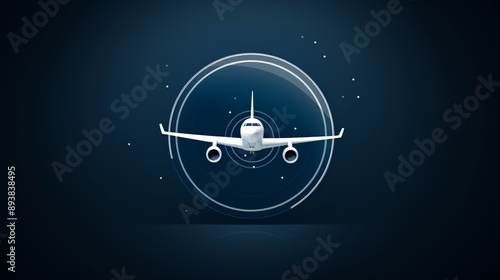 An elegant, dark blue background with a clean, white flight path and a small airplane icon