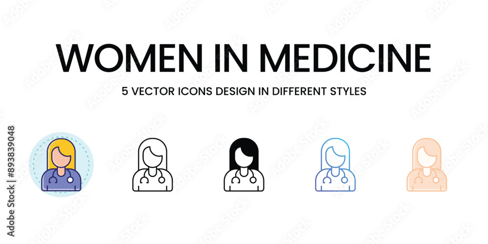 Women in Medicine Icons set in different style vector icon stock illustration Women in Medicine Icons set in different style vector icon stock illustration