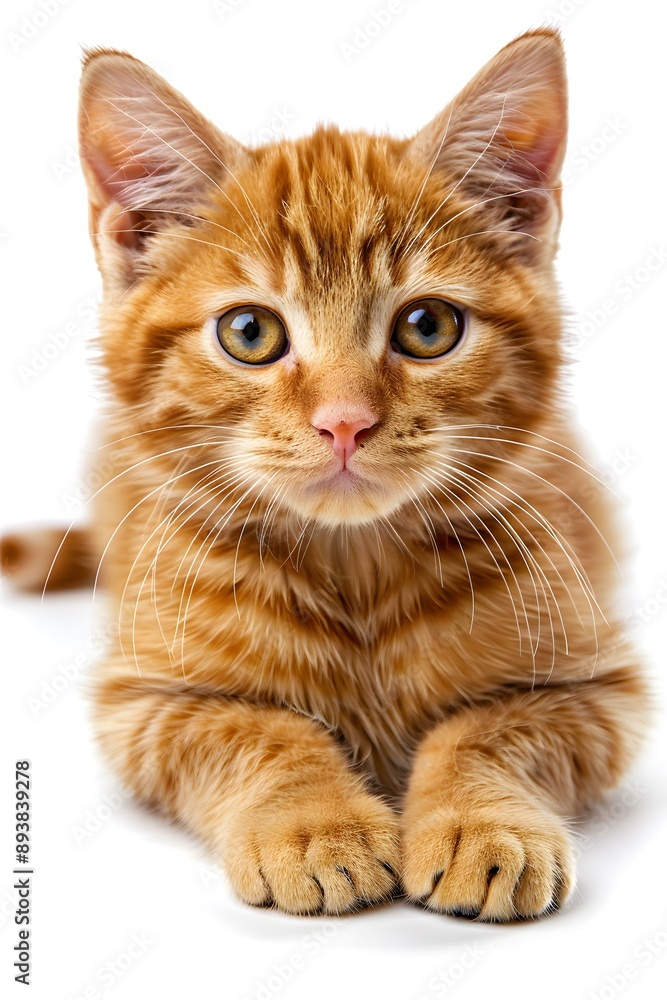 Cute ginger kitten lying on white background Cute ginger kitten lying on white background