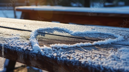 Texas-shaped heart drawn on a snowy patio table