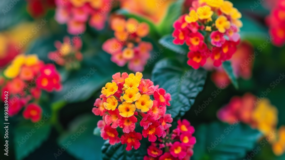 Bright red and yellow Lantana flowers in full bloom Bright red and yellow Lantana flowers in full bloom