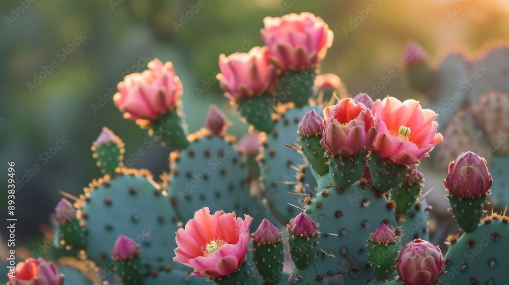 Prickly Pear Cactus flowers blooming Prickly Pear Cactus flowers blooming